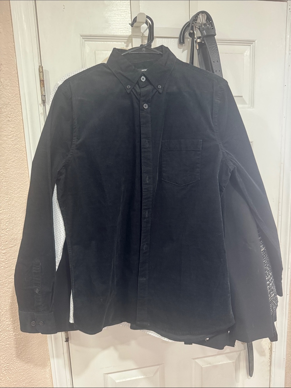 Express Men’s Button Up Corduroy Dress Shirt Black Size S